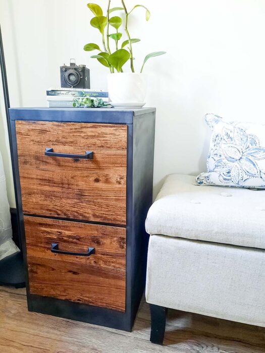 DIY Metal Filing Cabinet Makeover with Floor Planking