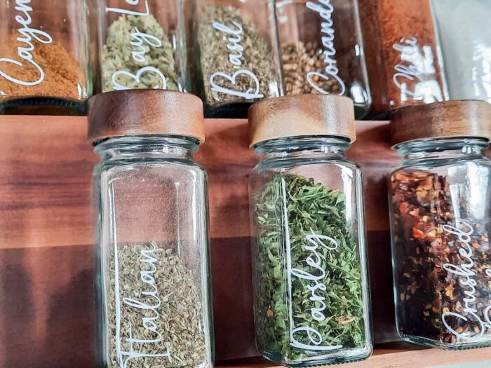 DIY Spice Drawer and Labels on Wooden Spice Rack