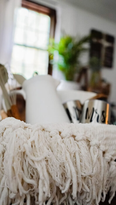 Blanket and Kitchen Essentials in Modern Farmhouse Styled Gift Basket