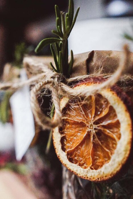 Dried Oranges and Rosemary on Jarred Potpourri for Christmas Gift