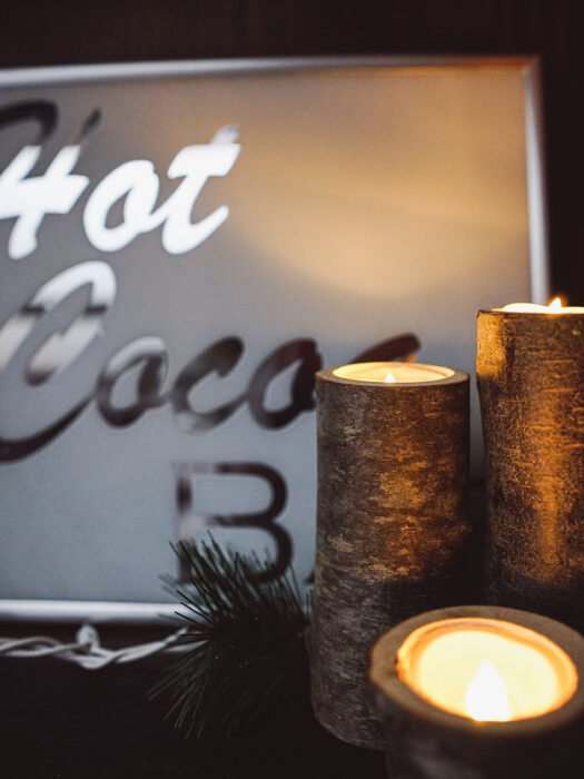 Hot Cocoa Sign with Wooden Candles for Winter Decor
