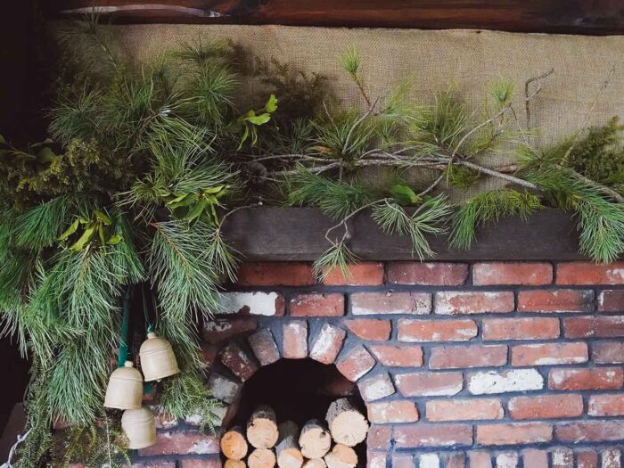 Mantle with Fresh Greenery Pine Garland