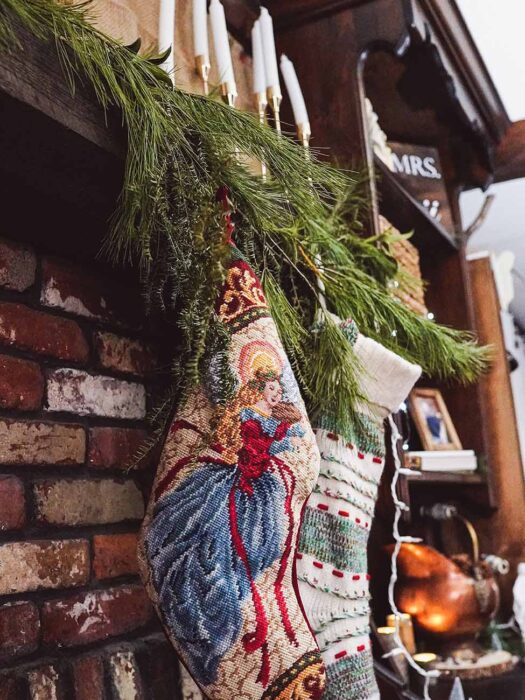 Stockings on the Mantle for Unique Vintage Christmas Decor