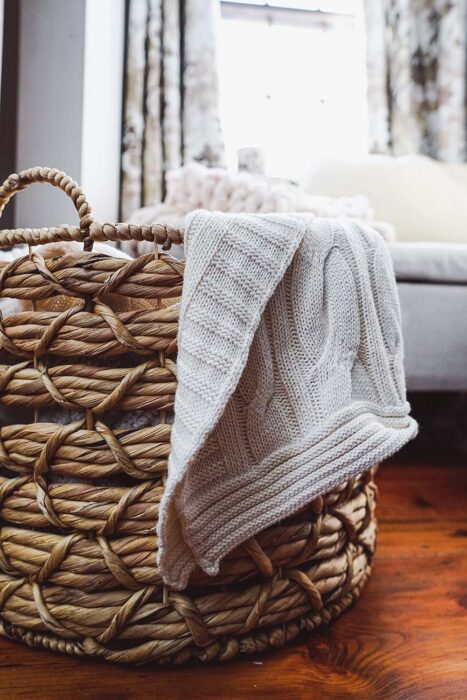 Wicker Basket with Blankets