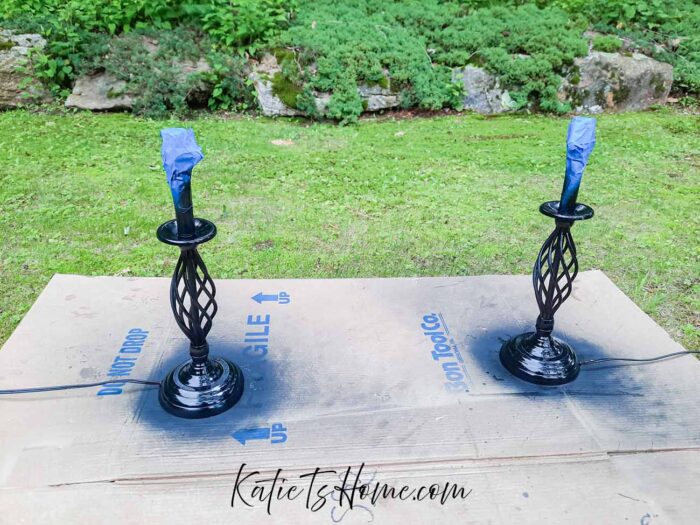 How to Spray Paint Candlestick Lamps- Katie T's Home