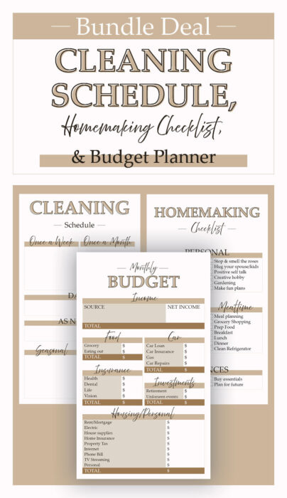 Cleaning Schedule- Homemaking Tasks- Budget Planner- Feminine- Creamsicle- Katie T's Home