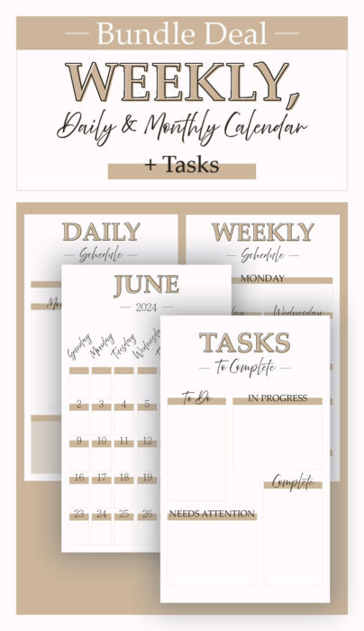 Weekly, Daily, Monthly Calendar, Tasks- Feminine- Creamsicle- Katie T's Home
