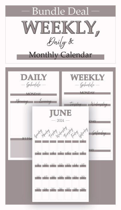Weekly, Daily and Monthly Calendar- Feminine- Mauve- Katie T's Home