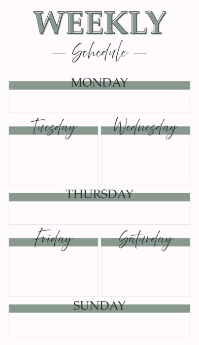 Weekly Schedule- Feminine- Evergreen Fern- Katie T's Home