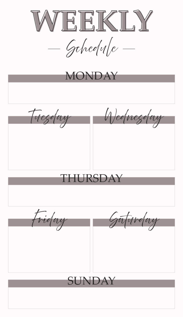 Weekly Schedule- Feminine- Mauve- Katie T's Home