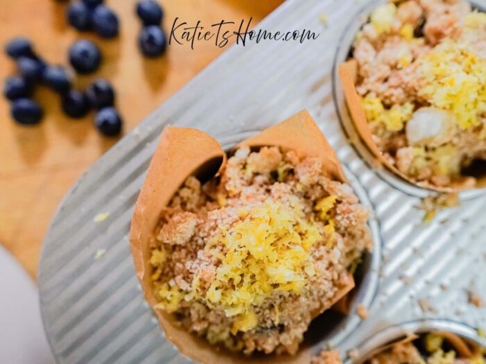 Freshly Milled Flour Lemon Blueberry Muffins for Katie T's Home- Lemon Uses for Zero Waste