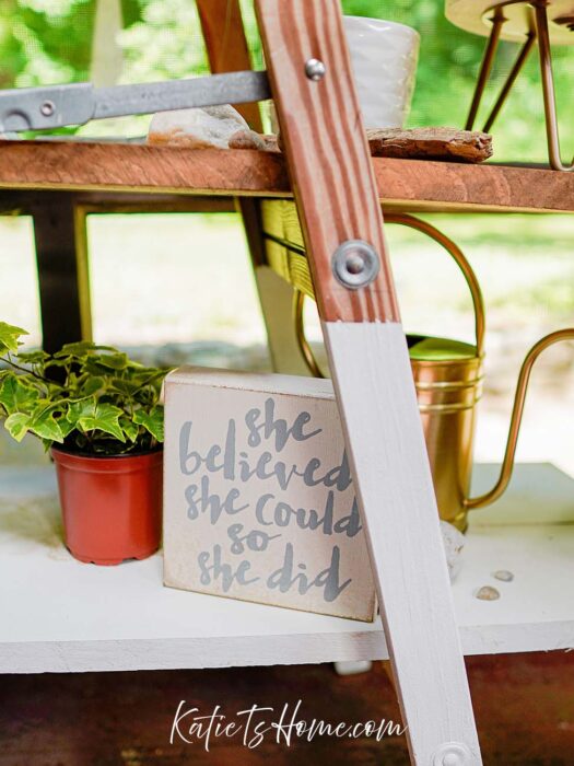 Painters Ladder Painted White for a Modern Cottage Home- Rustic and Vintage Decor- Plants- Modern Cottage Living- Katie T's Home