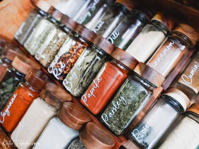 Spice Containers in a Spice Drawer- Spice Organization Made Easy- Katie T's Home